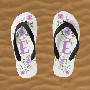 Initial Letter E Plus Floral Design Kid's Jandals