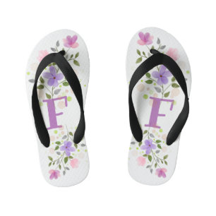 Initial Letter F Plus Floral Design Kid's Jandals