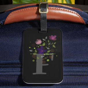 Initial Letter F Plus Floral Design Luggage Tag