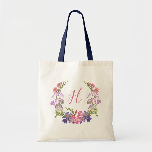 Initial Letter Floral Wreath Personalised Tote Bag (Front)