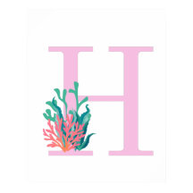 Initial Letter H Monogram  Pink Teal Coral Poster