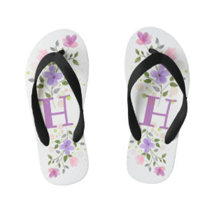Initial Letter H Plus Floral Design Kid's Jandals