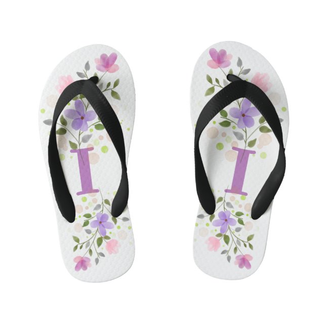Initial Letter I Plus Floral Design Kid's Jandals (Footbed)
