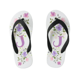 Initial Letter J Plus Floral Design Kid's Jandals