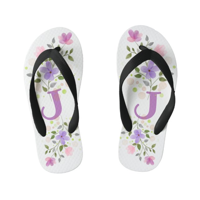 Initial Letter J Plus Floral Design Kid's Jandals (Footbed)