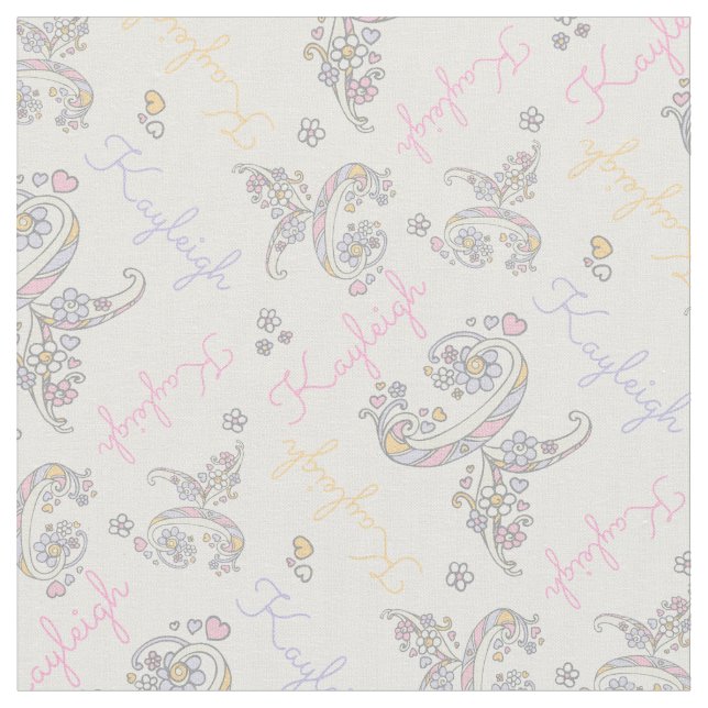 Initial letter K Kayleigh custom name fabric (Close Up)