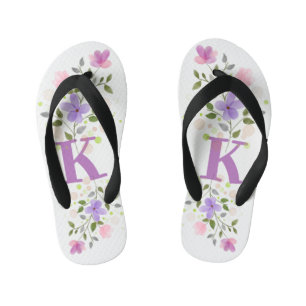 Initial Letter K Plus Floral Design Kid's Jandals
