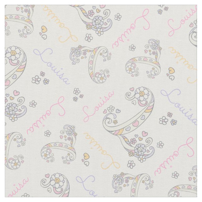 Initial letter L Louisa custom name fabric (Close Up)