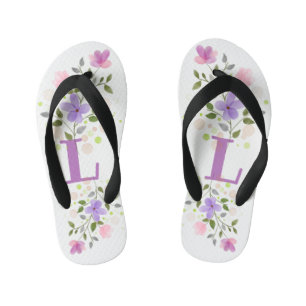 Initial Letter L Plus Floral Design Kid's Jandals