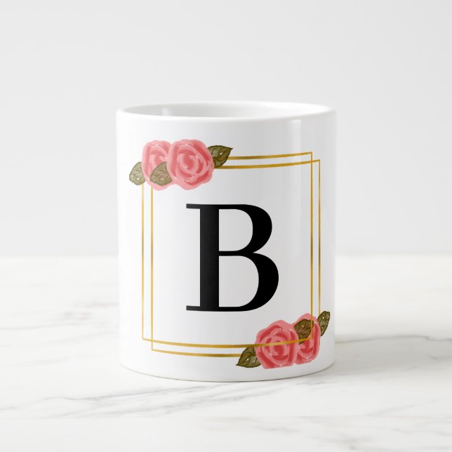 Initial letter | letter B with golden frame Large Coffee Mug (Front)