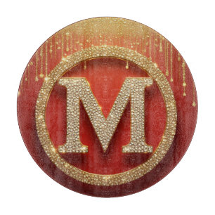 Initial Letter M Gold Glitter Monogram Cutting Board