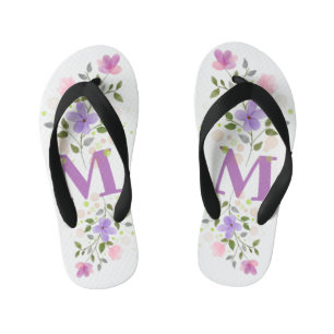 Initial Letter M Plus Floral Design Kid's Jandals