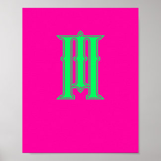 Initial Letter Modern Monogram Stylish Pink Green  Poster