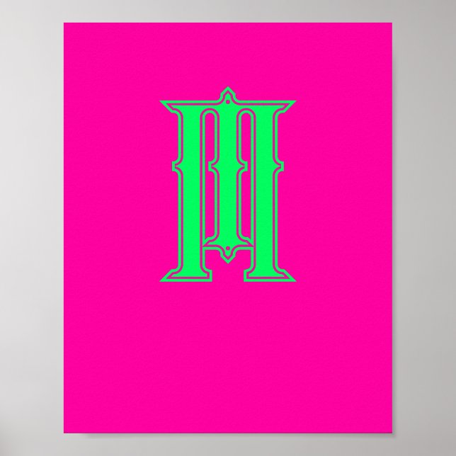 Initial Letter Modern Monogram Stylish Pink Green  Poster (Front)