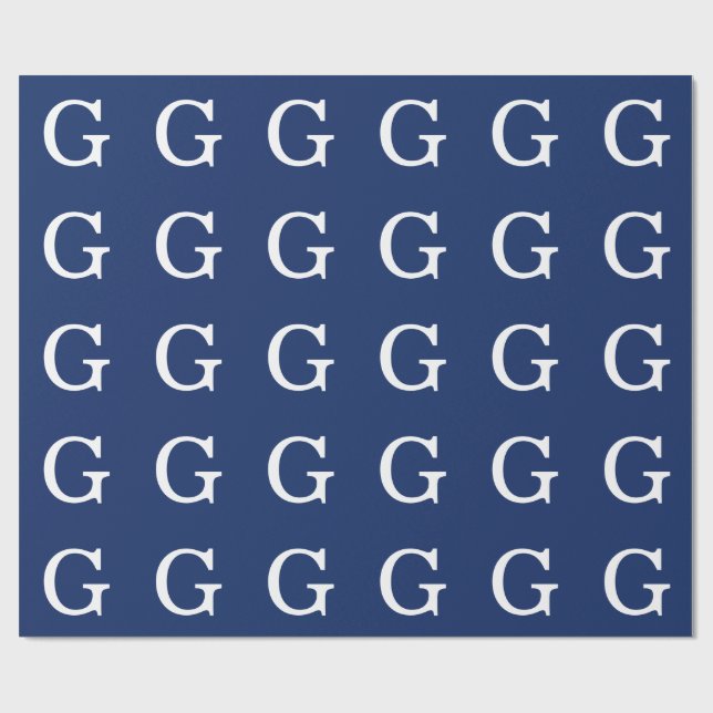 Initial Letter Monogram Blue White Plain Simple Wrapping Paper (Flat)