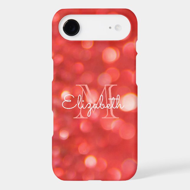 Initial Letter Monogram Coral Faux Glitter Bokeh (Back)