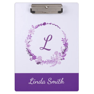 Initial Letter Monogram Elegant Chic Purple Floral Clipboard
