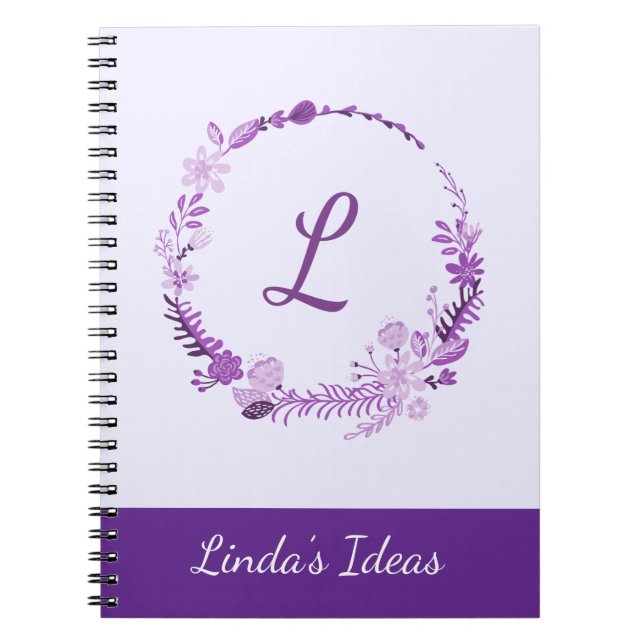 Initial Letter Monogram Elegant Chic Purple Floral Notebook (Front)