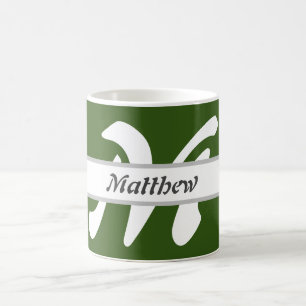 Initial Letter Monogram Green Personalised Name Coffee Mug