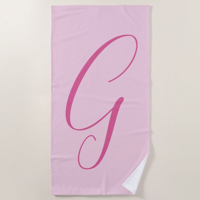 Initial Letter Monogram Light Pink Plain Chic Beach Towel (Front)