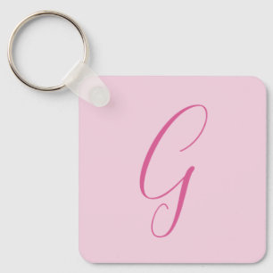 Initial Letter Monogram Light Pink Plain Chic Key Ring