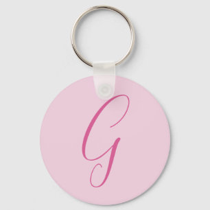 Initial Letter Monogram Light Pink Plain Chic Key Ring