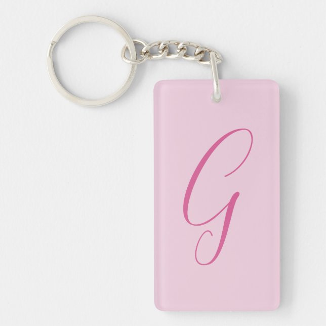 Initial Letter Monogram Light Pink Plain Chic Key Ring (Front)