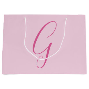 Initial Letter Monogram Light Pink Plain Chic Large Gift Bag