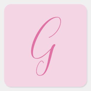 Initial Letter Monogram Light Pink Plain Chic Square Sticker