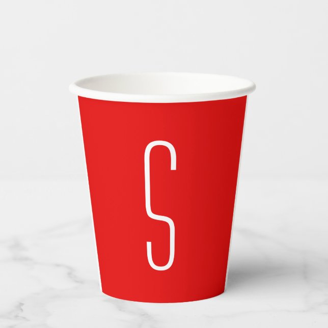 Initial Letter Monogram Modern Red White Paper Cups (Front)