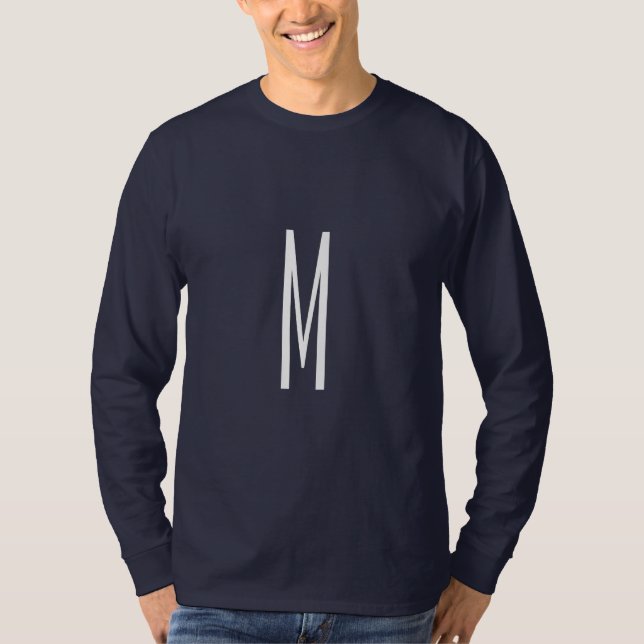 Initial Letter Monogram Modern Style Navy Blue T-Shirt (Front)