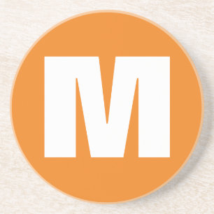 Initial Letter Monogram Modern Style Orange White Coaster