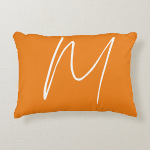 Initial Letter Monogram Modern Style Orange White Decorative Cushion