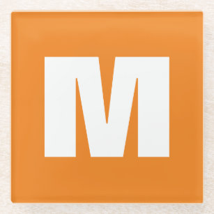 Initial Letter Monogram Modern Style Orange White Glass Coaster