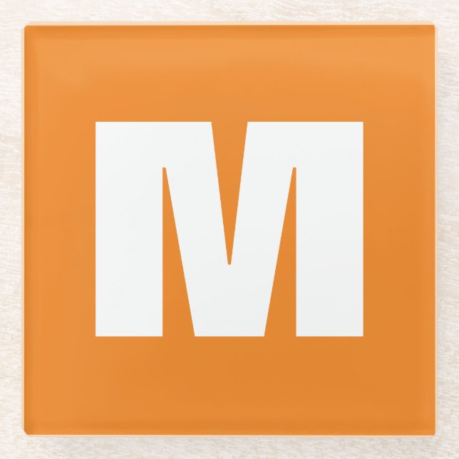 Initial Letter Monogram Modern Style Orange White Glass Coaster (Front)