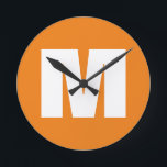 Initial Letter Monogram Modern Style Orange White Round Clock<br><div class="desc">Would you like to own a product with the initials of your name? It is very simple,  aesthetic and attractive.</div>