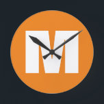 Initial Letter Monogram Modern Style Orange White Round Clock<br><div class="desc">Would you like to own a product with the initials of your name? It is very simple,  aesthetic and attractive.</div>