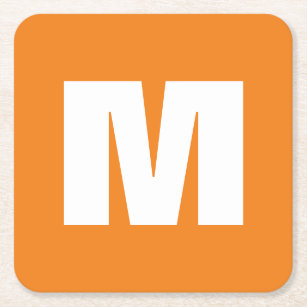 Initial Letter Monogram Modern Style Orange White Square Paper Coaster
