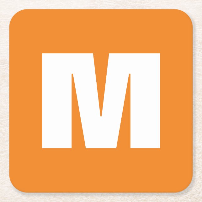 Initial Letter Monogram Modern Style Orange White Square Paper Coaster (Front)