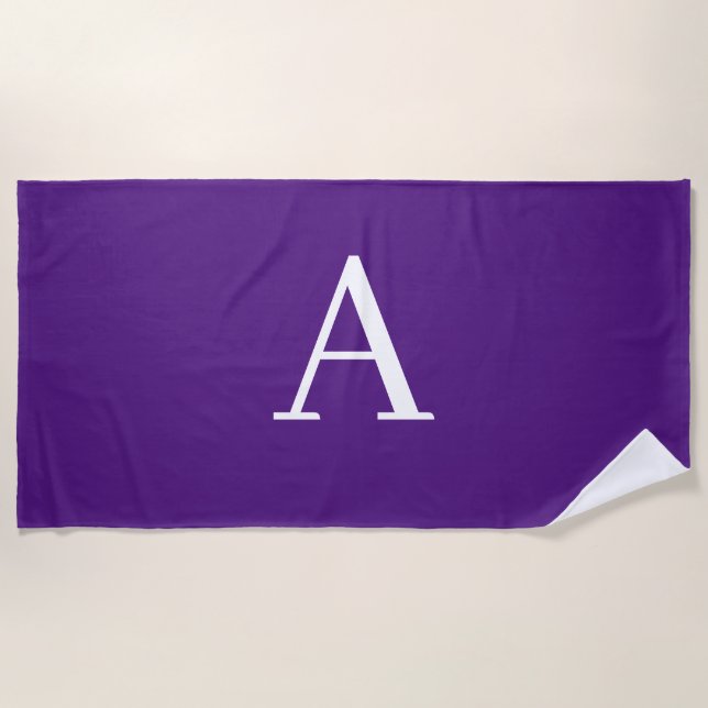 Initial Letter Monogram Modern Style Purple Beach Towel (Front)