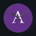 Initial Letter Monogram Modern Style Purple Round Clock<br><div class="desc">Would you like to own a product with the initials of your name? It is very simple, aesthetic and attractive.</div>