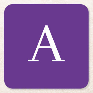 Initial Letter Monogram Modern Style Purple Square Paper Coaster