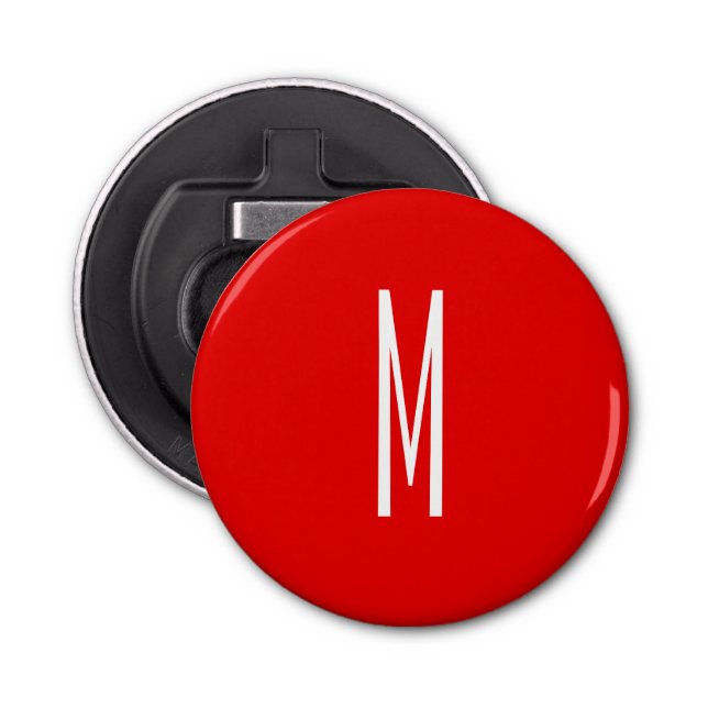 Initial Letter Monogram Modern Style Red White Bottle Opener (Front)