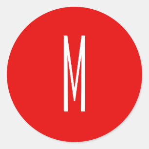 Initial Letter Monogram Modern Style Red White Classic Round Sticker