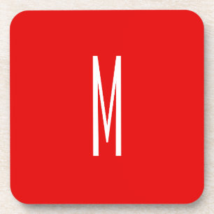 Initial Letter Monogram Modern Style Red White Coaster