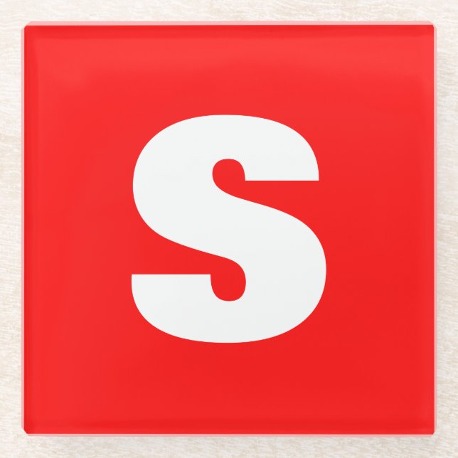 Initial Letter Monogram Modern Style Red White Glass Coaster (Front)