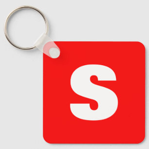 Initial Letter Monogram Modern Style Red White Key Ring
