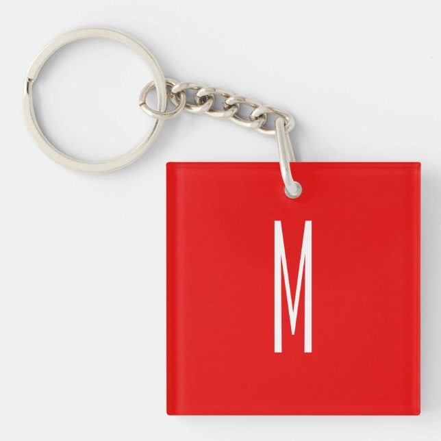 Initial Letter Monogram Modern Style Red White Key Ring (Front)