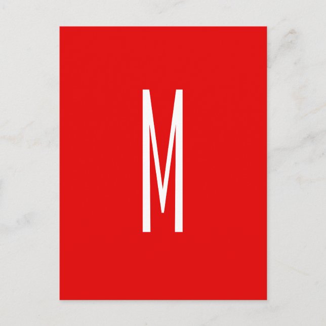 Initial Letter Monogram Modern Style Red White Postcard (Front)