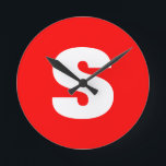 Initial Letter Monogram Modern Style Red White Round Clock<br><div class="desc">Would you like to own a product with the initials of your name? It is very simple,  aesthetic and attractive.</div>